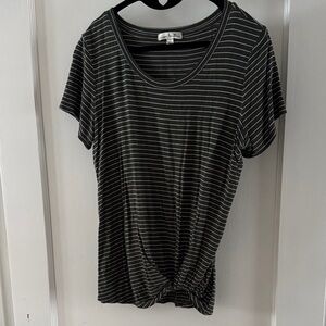 Nine Britton Olive Striped wrap front Short Sleeve Top